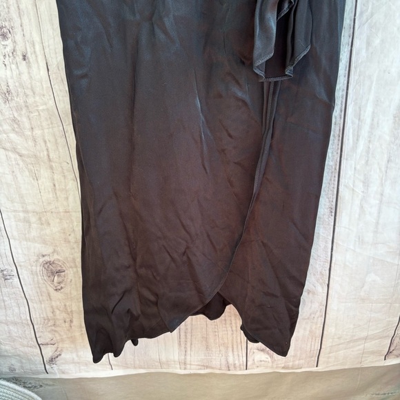 Anthropologie Giverny Midi Slip Satin Elegant Black Wrap Dress 12 - Picture 8 of 9